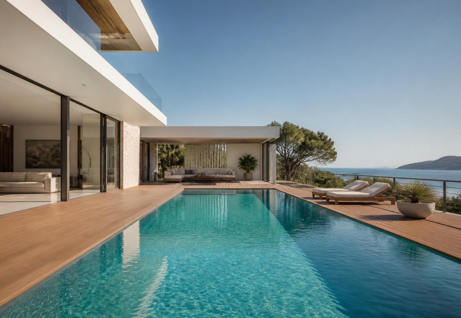 Piscina contemporânea com água transparente